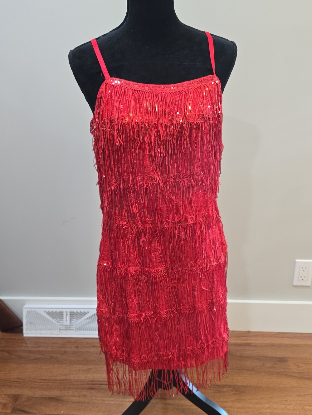 SHEIN Red Fringe Sequin Midi Dress